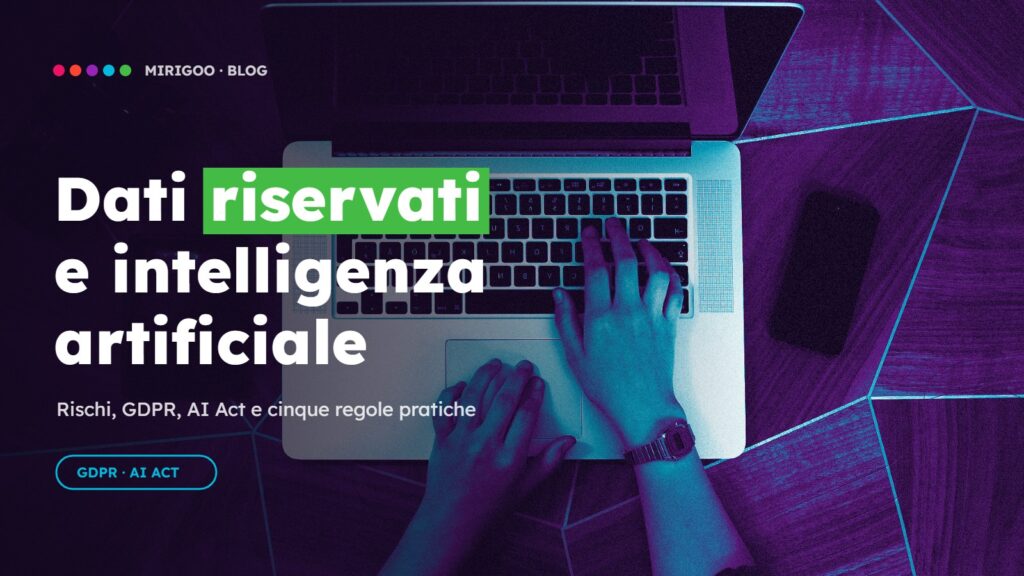 Mani che digitano su un portatile, copertina dell’articolo su intelligenza artificiale e sicurezza dei dati